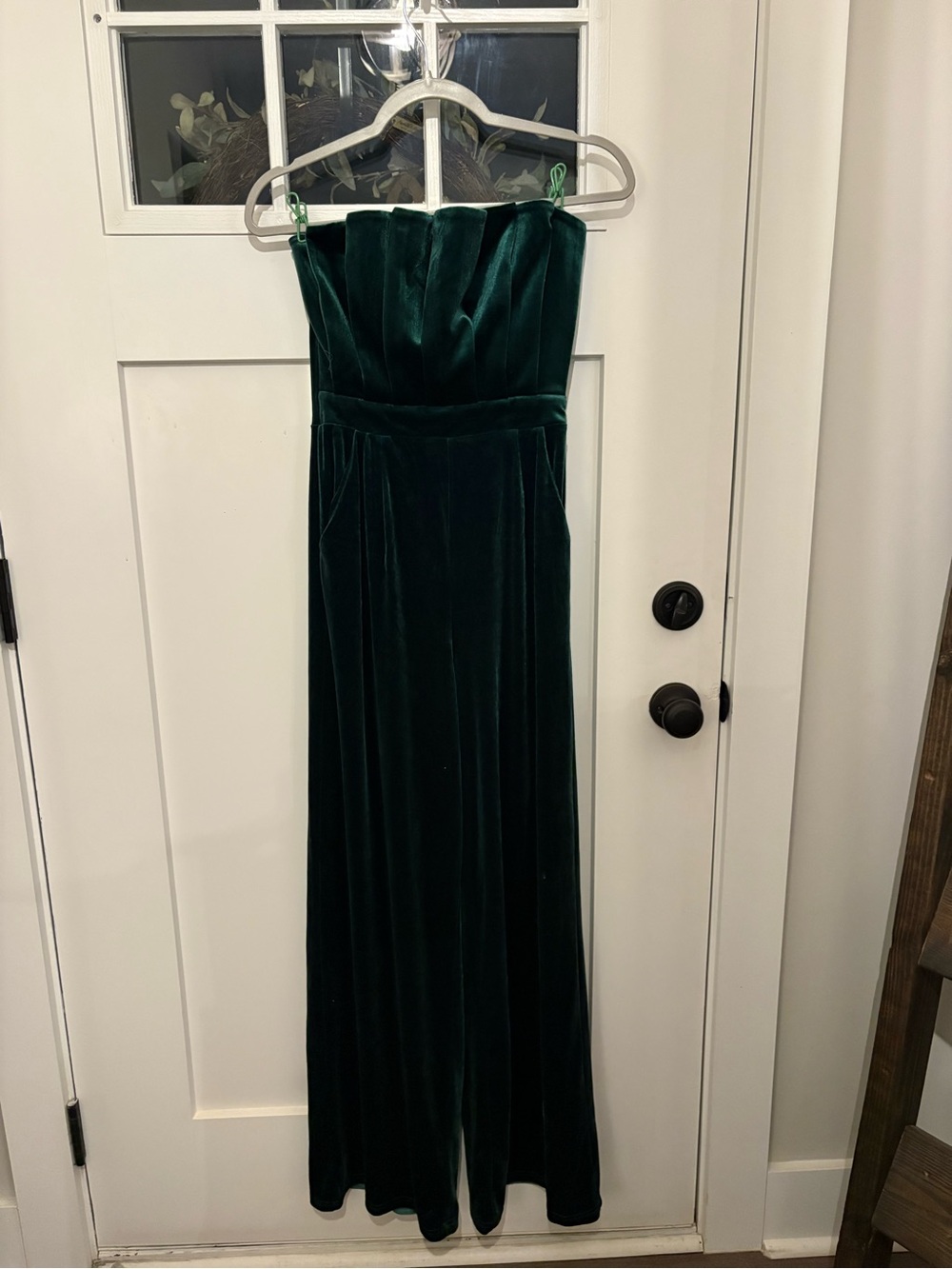 entro Deep Teal Velvet Strapless Jumpsuit
